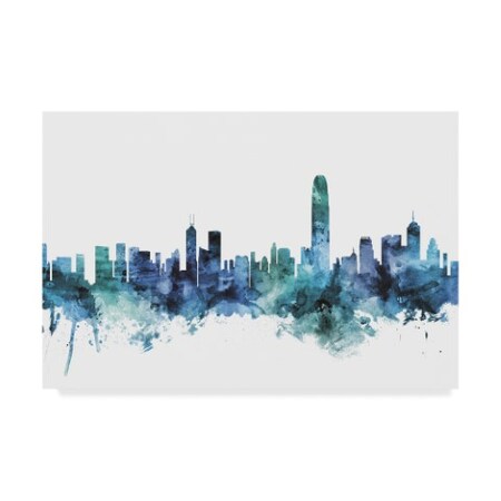 Trademark Fine Art Michael Tompsett 'Hong Kong Blue Teal Skyline' Canvas Art, 12x19 MT01575-C1219GG